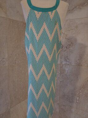 Pink Owl Teal Chevron Print Dress S